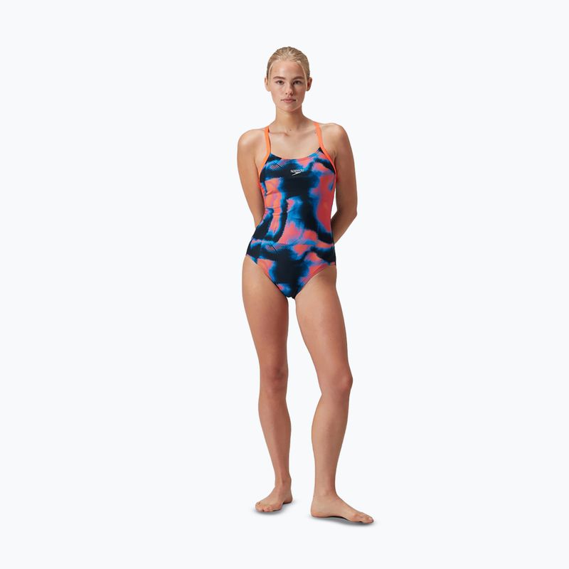 Women's one-piece swimsuit Speedo Allover Fixed Crossback true navy/siren red/punch blue 6