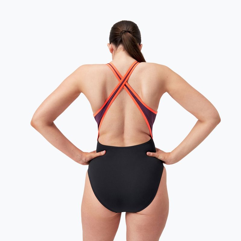 Speedo High Neck Splice Cross Back one-piece swimsuit black/plum dandy/siren red 7