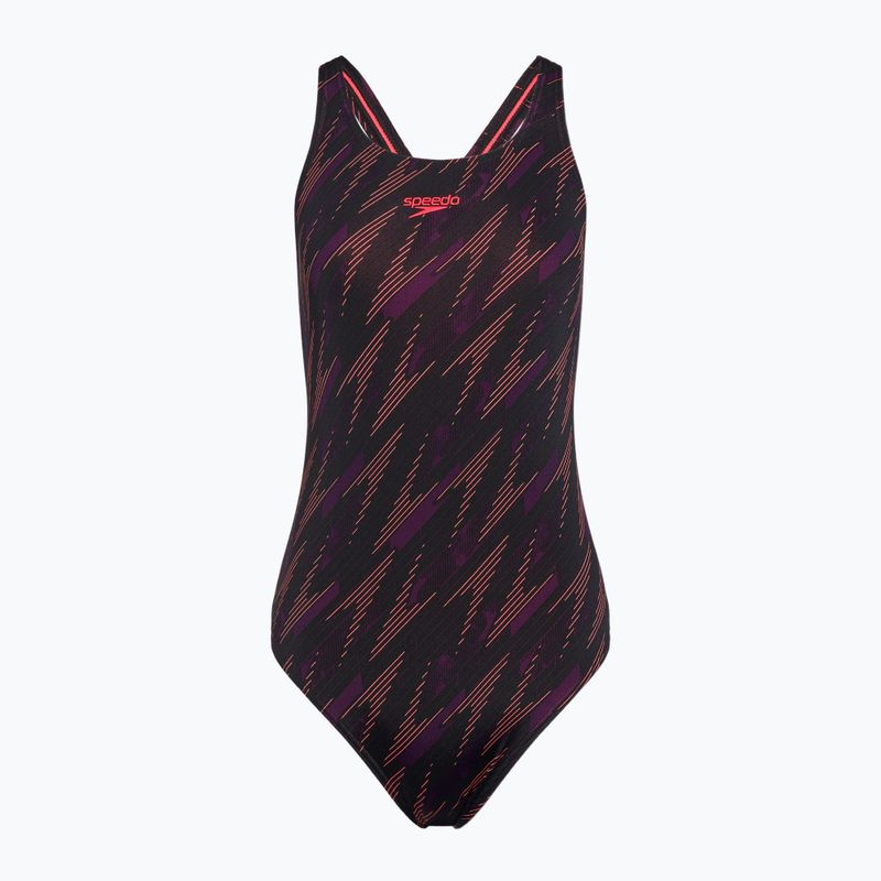 Speedo HyperBoom Allover Medalist black/plum dandy/siren red one-piece swimsuit
