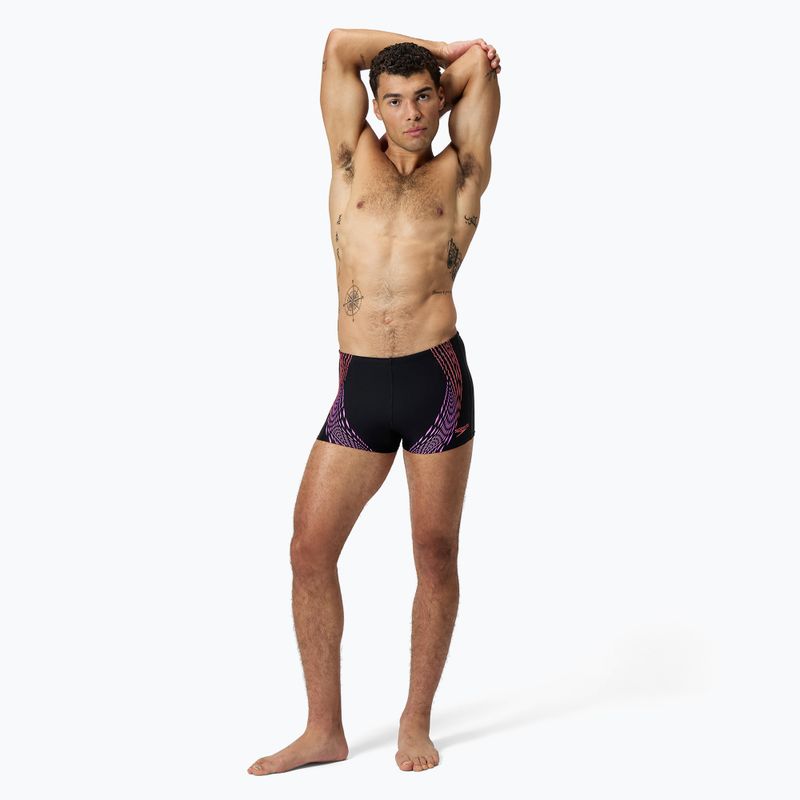 Men's Speedo Duo Logo Print Aquashort swim trunks black/coral sands/neon violet 2