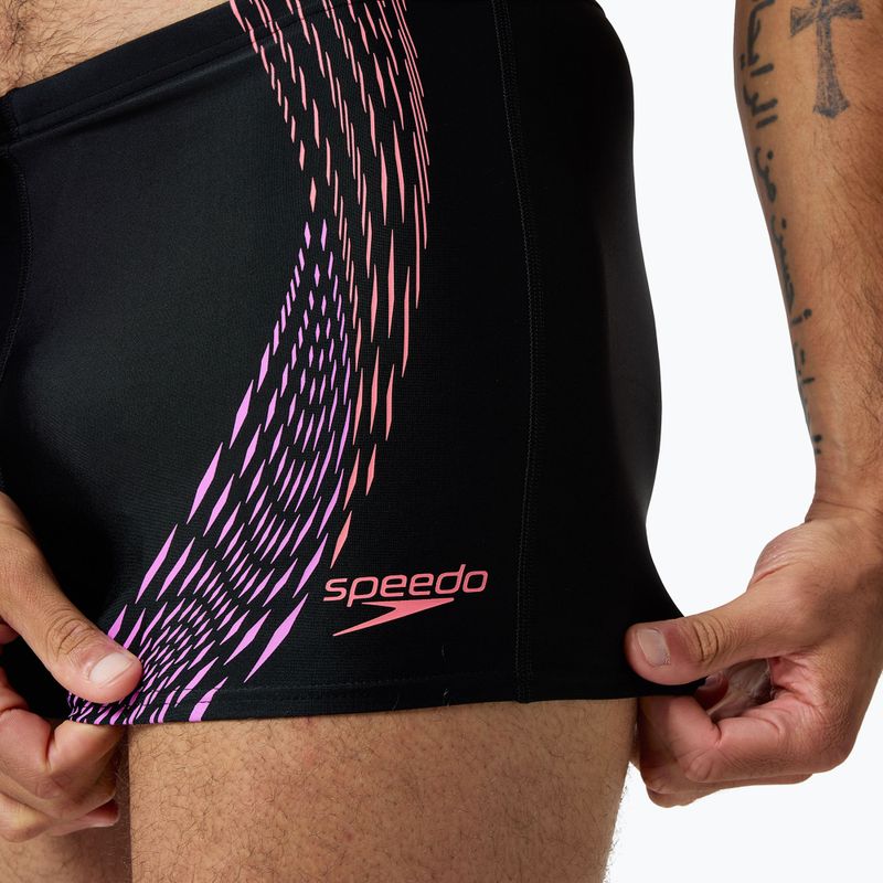 Men's Speedo Duo Logo Print Aquashort swim trunks black/coral sands/neon violet 5