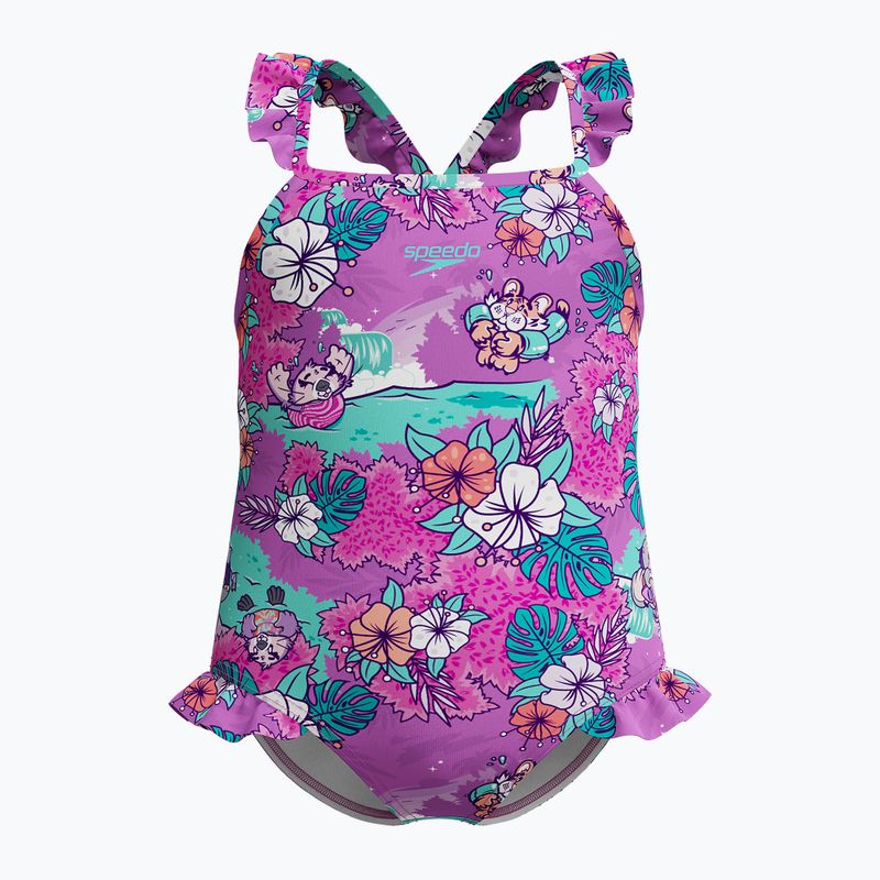 Children's one-piece swimsuit Speedo Learn To Swim Printed Frill Thinstrap neon violet