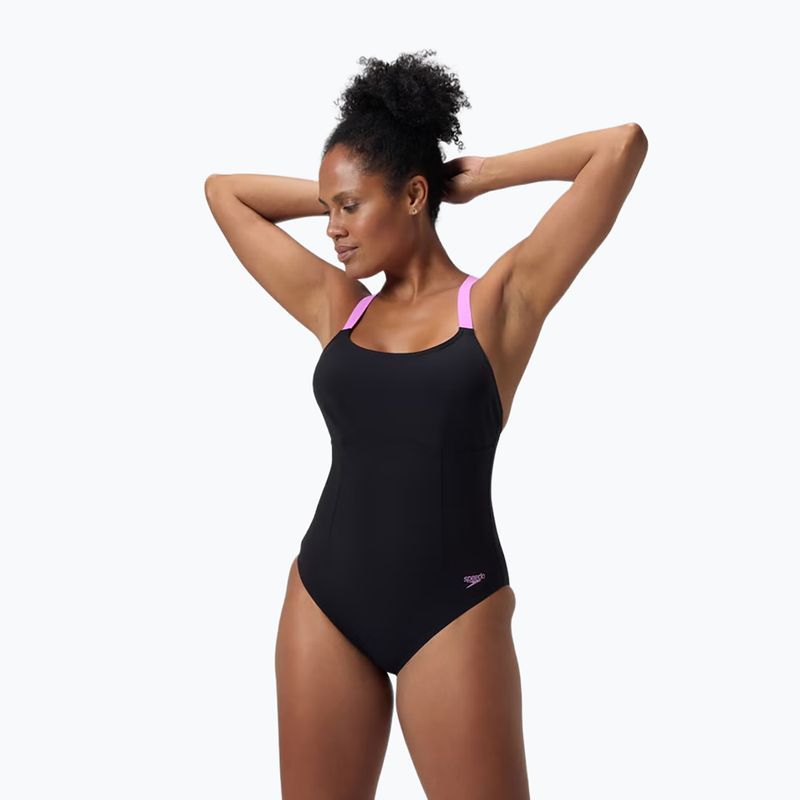Women's one-piece swimsuit Speedo Shaping Crossback neon violet 4
