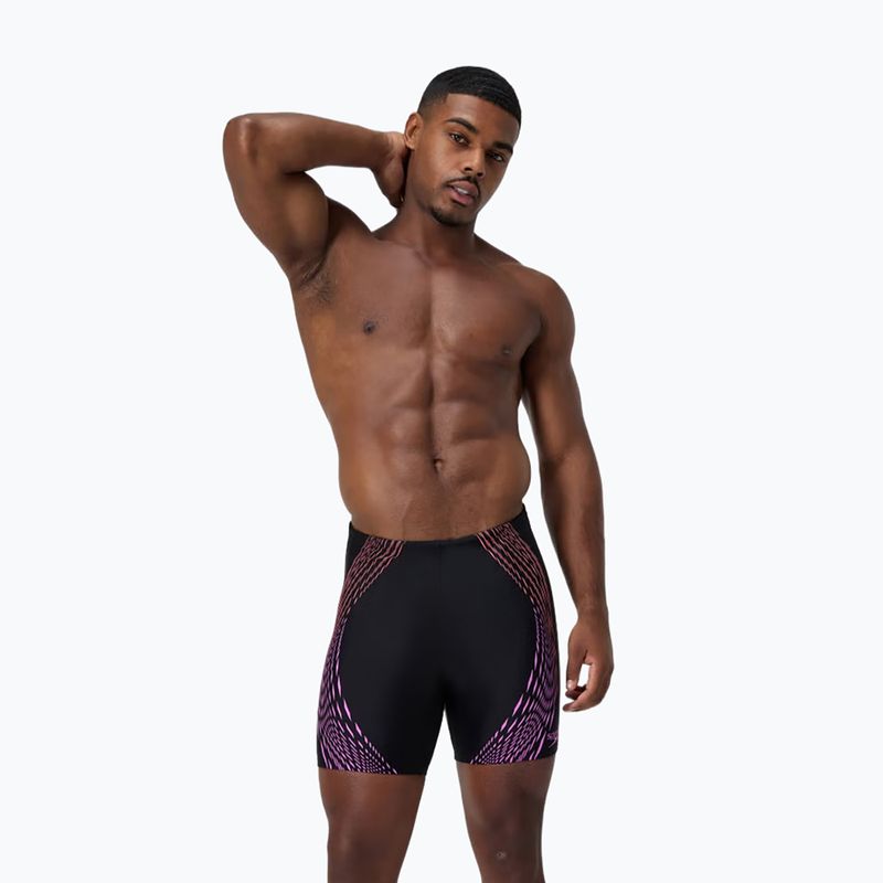 Men's swim jammers Speedo Duo Logo Print Mid Jammer black/coral sands/neon violet 6
