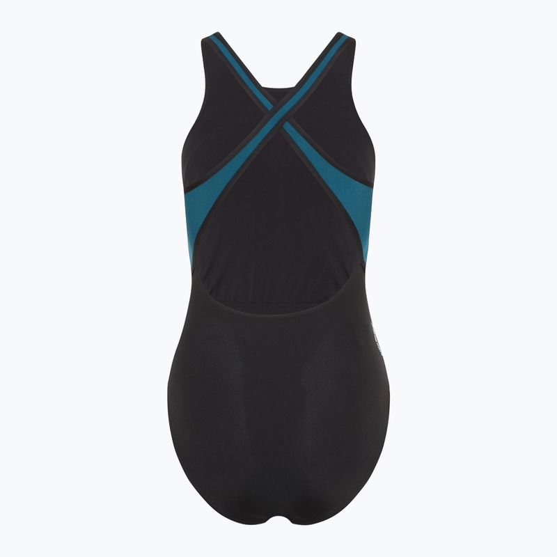 Women's one-piece swimsuit Speedo High Neck Splice Cross Back dark teal 2
