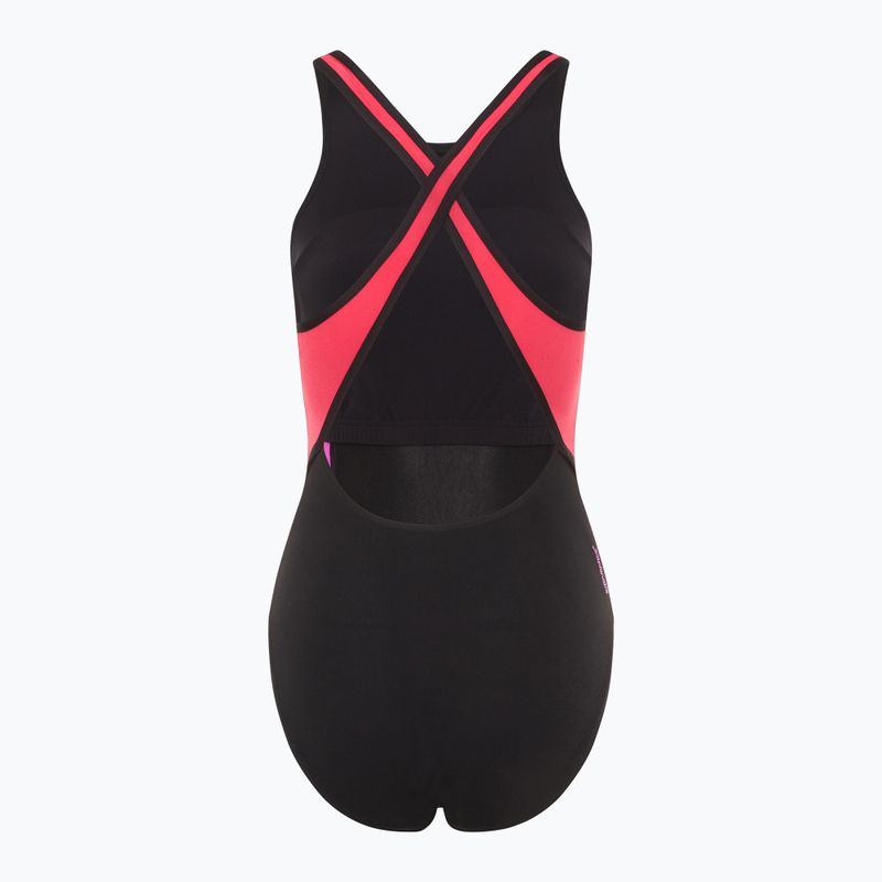Speedo women's one-piece swimsuit High Neck Splice Cross Back raspberry fill 2