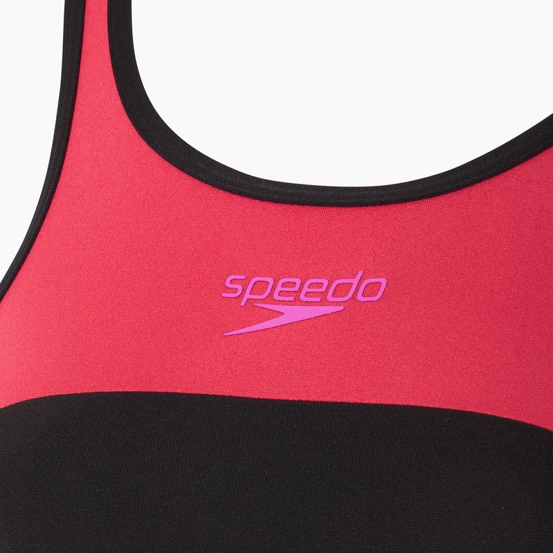 Speedo women's one-piece swimsuit High Neck Splice Cross Back raspberry fill 3