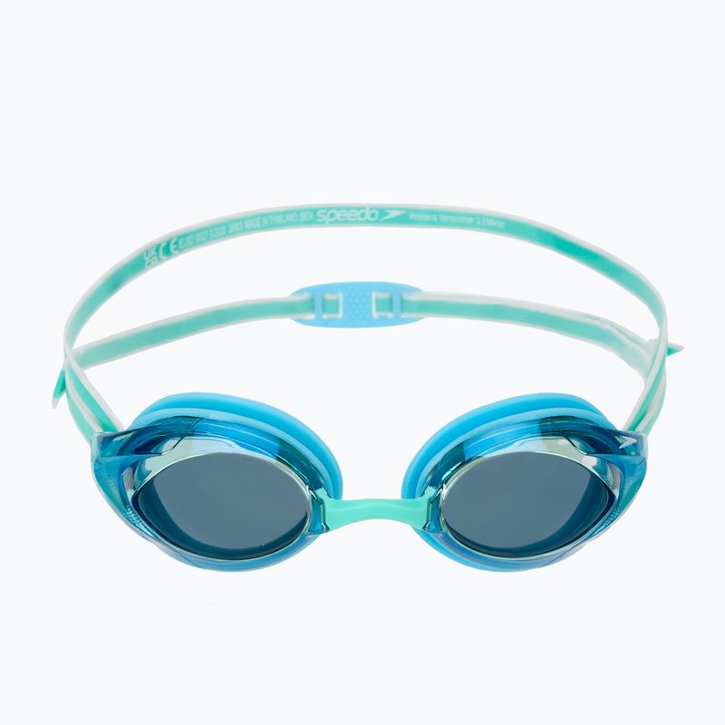 Women's swim goggles Speedo Vanquisher 3.0 Mirrored bachelor button/celeste/gold mirror 2