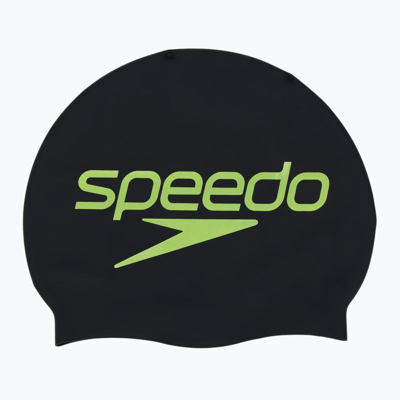 Speedo Printed Silicone swimming cap black stacked logo 2