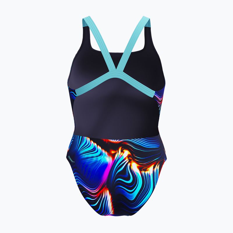 Women's one-piece swimsuit Speedo Allover Digital Leaderback lava blur/speedo black 2
