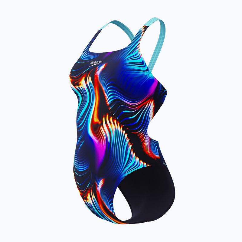 Women's one-piece swimsuit Speedo Allover Digital Leaderback lava blur/speedo black 3