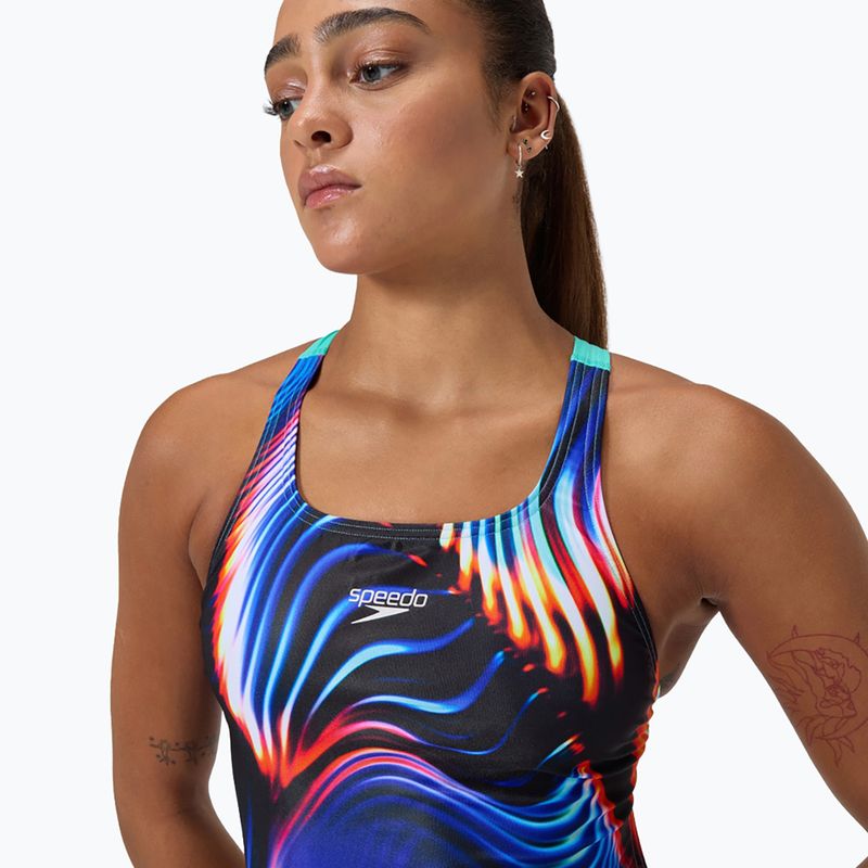 Women's one-piece swimsuit Speedo Allover Digital Leaderback lava blur/speedo black 9