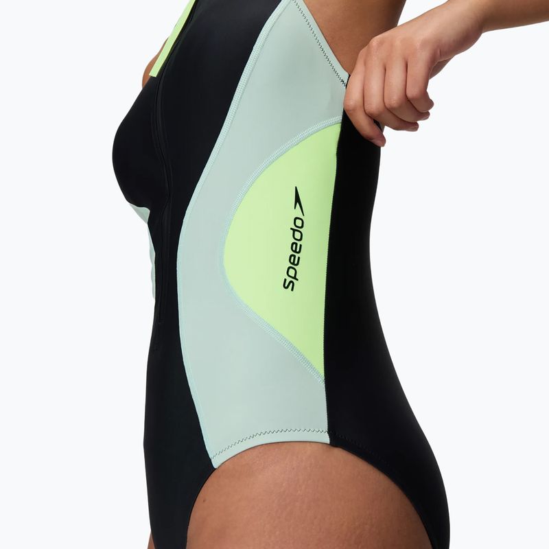 Women's one-piece swimsuit Speedo Ocean Flex Zip black/pale clover 5