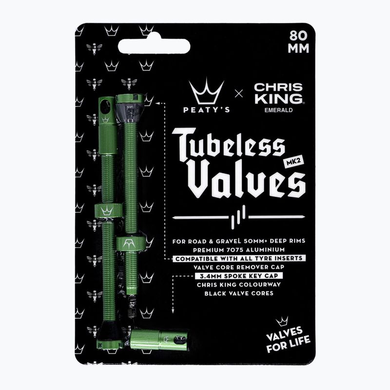 Peaty's X Chris King MK2 Presta Tubeless Valves Set 80 mm emerald 2