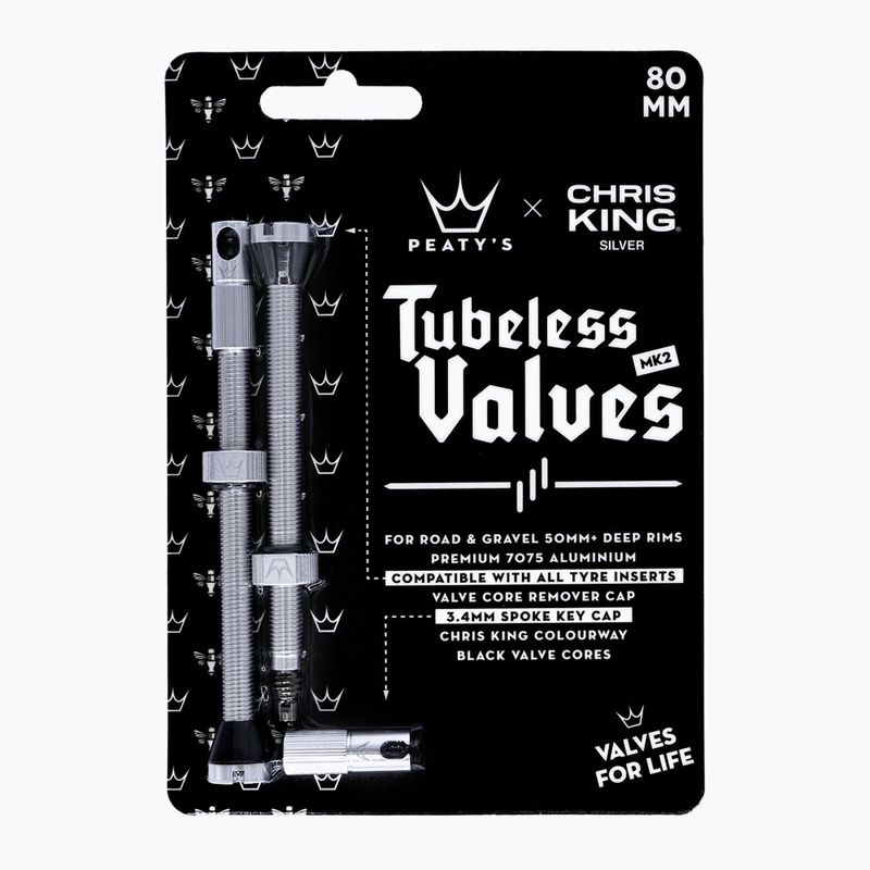 Peaty's X Chris King MK2 Presta Tubeless Valves Set 80 mm silver 2