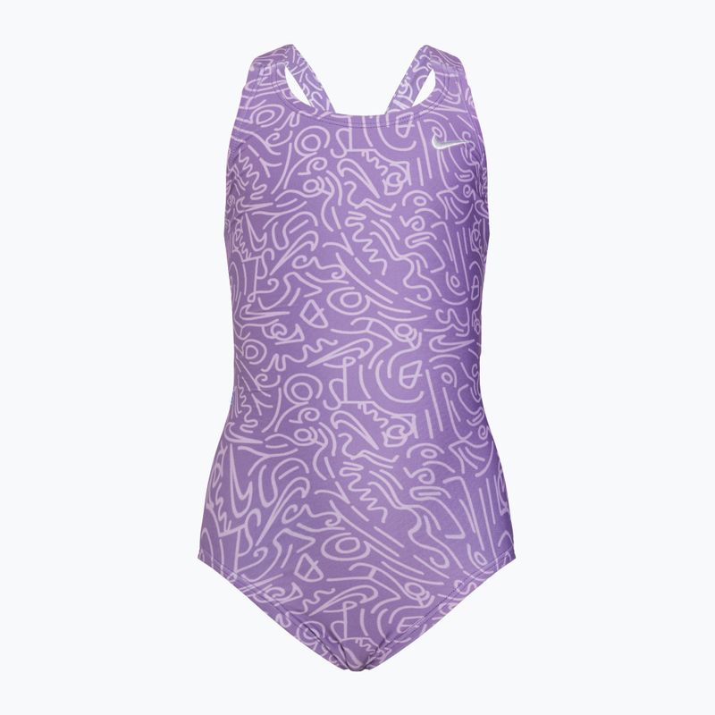 Nike Hydrastrong Multi Print Fastback space purple children's one-piece swimsuit