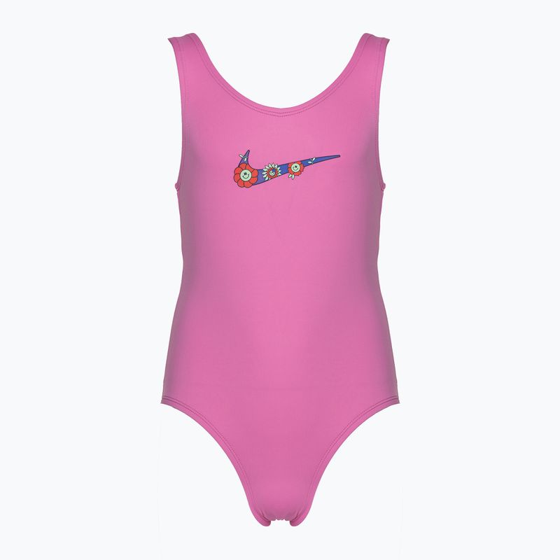 Children's Nike Multi Logo U-Back one-piece swimsuit playful pink