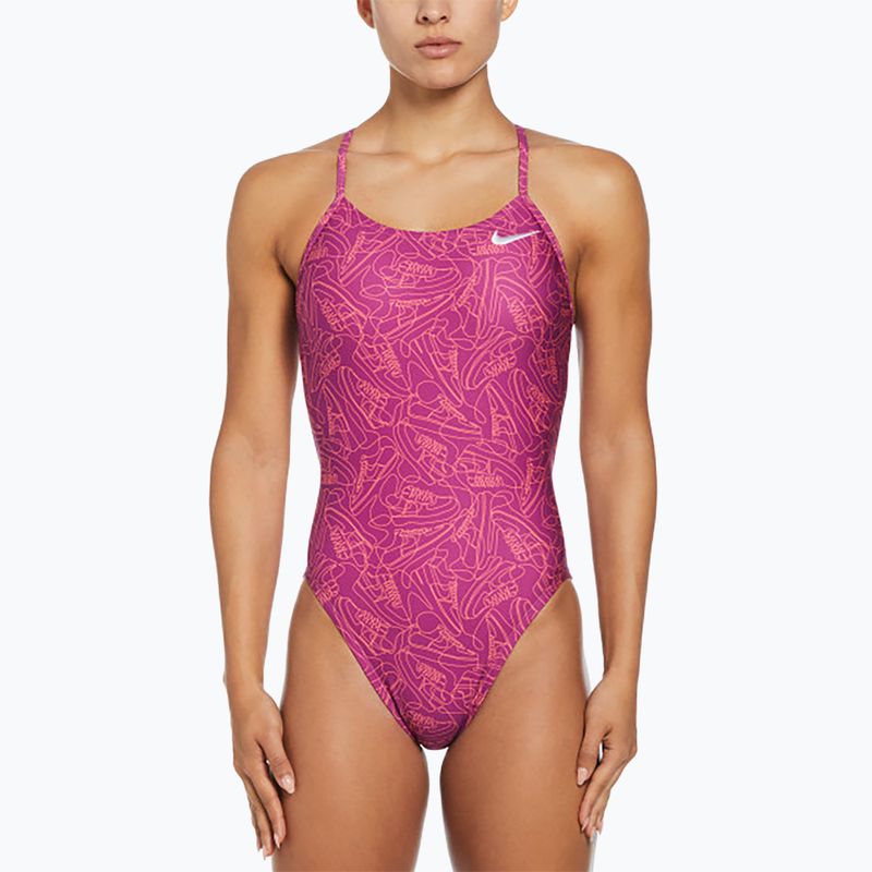 Women's one-piece swimsuit Nike Hydrastrong Multi Print Cutout hot fuchsia