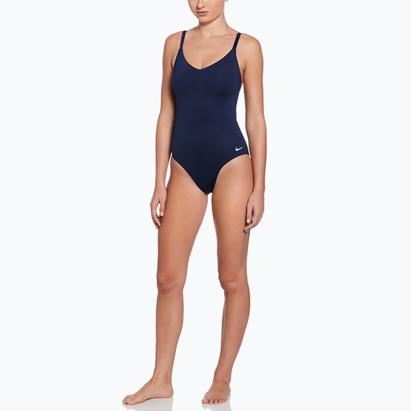 Women's one-piece swimsuit Nike Essential V-Neck midnight navy 2