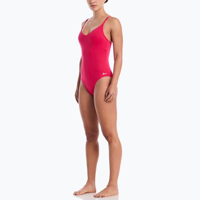 Women's one-piece swimsuit Nike Essential V-Neck rush pink 2