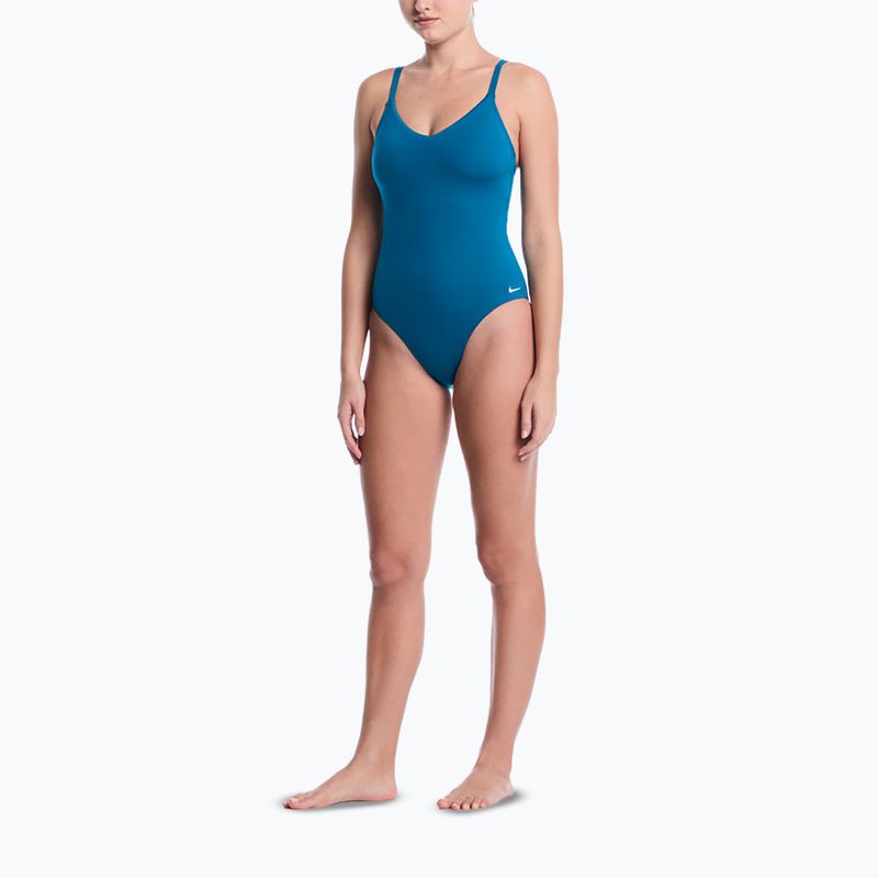 Women's one-piece swimsuit Nike Essential V-Neck green abyss 2