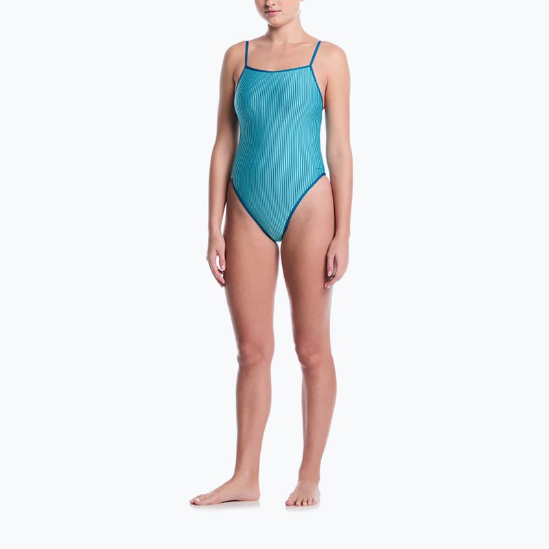 Women's one-piece swimsuit Nike Ocean Bound Ripple Texture Square Neck bleached turquoise 2