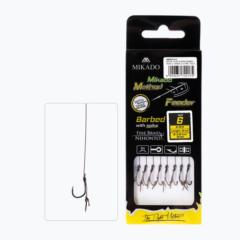 Mikado methode leader with needle barbless hook + braid 8 pcs brown HMFB212I