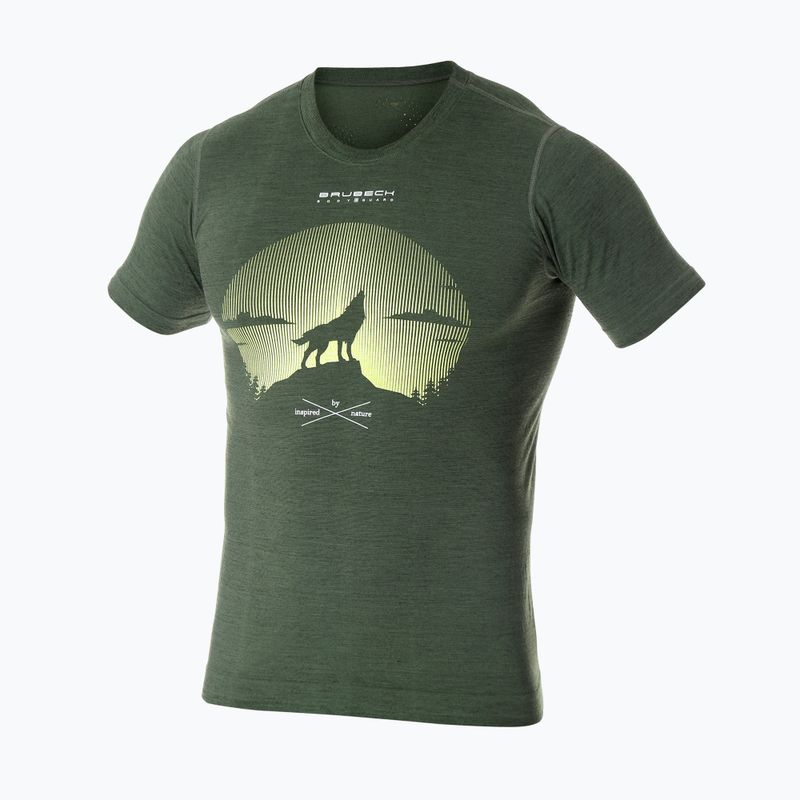 Men's Brubeck Outdoor Merino Wool Pro thermal T-shirt dark green/wild 2 3