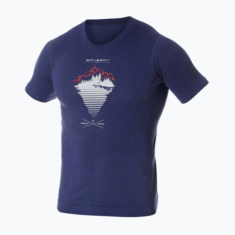 Men's Brubeck Outdoor Merino Wool Pro thermal T-shirt dark blue/mountain 2 3