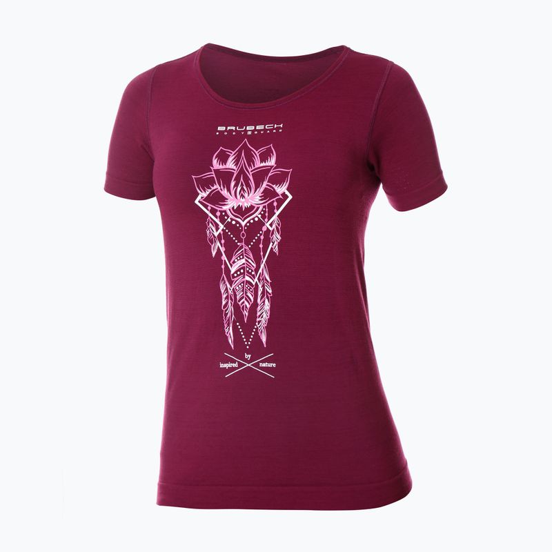 Ladies' Brubeck Outdoor Merino Wool Pro thermal T-shirt plum/lotus 2 3