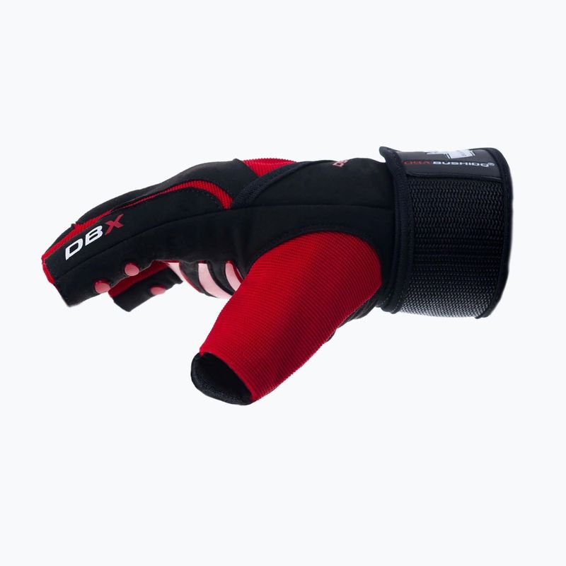 DBX BUSHIDO gym workout gloves with long Velcro and grip system black/red 4