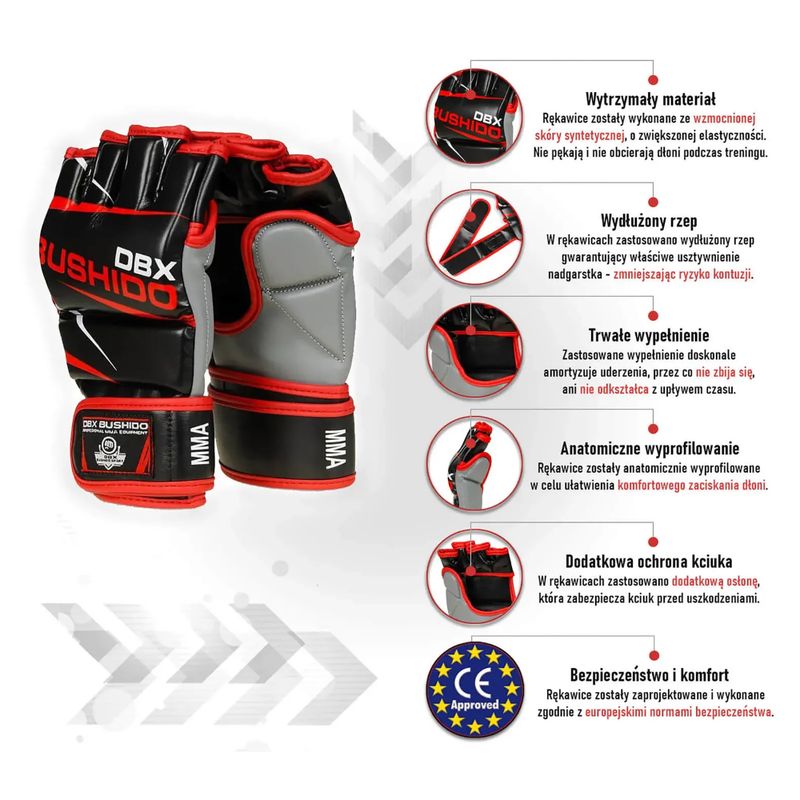 Training gloves for MMA and bag training DBX BUSHIDO black-red E1V6-M 8