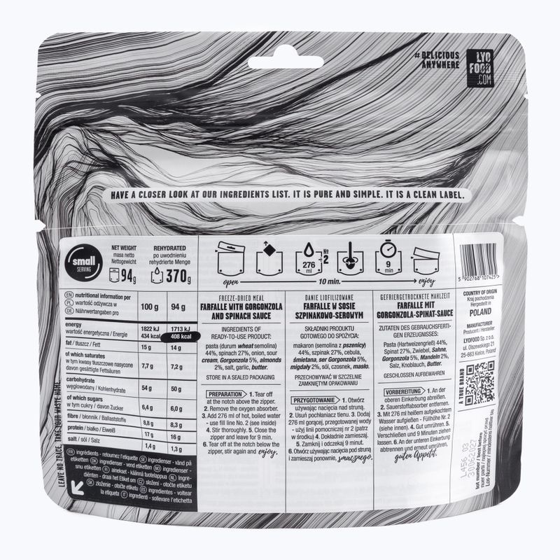 Freeze-dried food LYOFOOD Farfalle in spinach and cheese sauce LF-7425 2