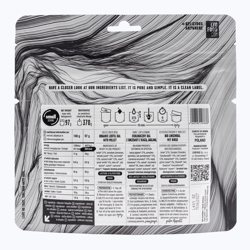 Freeze-dried food LYOFOOD EKO Lentil dal with millet groats LF-7838 2