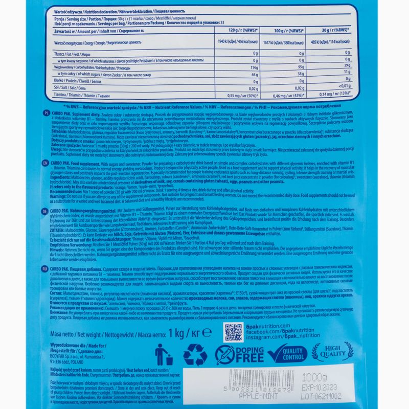 Carbo Pak 6PAK carbohydrates 1kg apple-mint PAK/212#JABMI 2