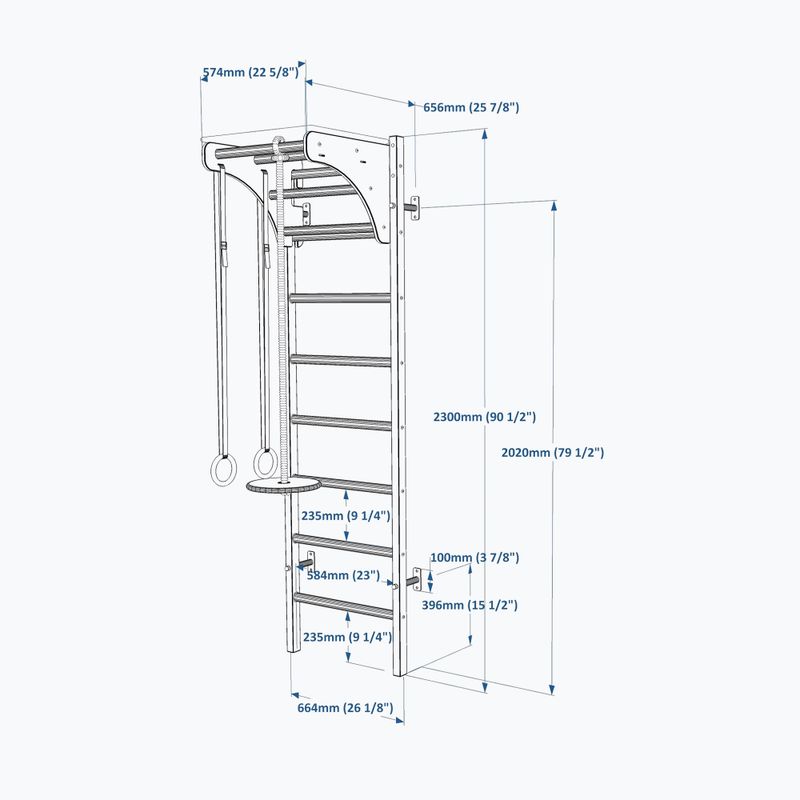 BenchK 212W+A204 white matte/oak gymnastics ladder 8