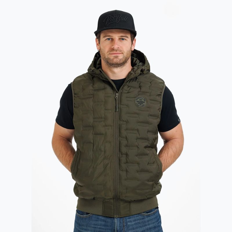 Men's Pitbull Carver Quilted Hooded sleeveless olive