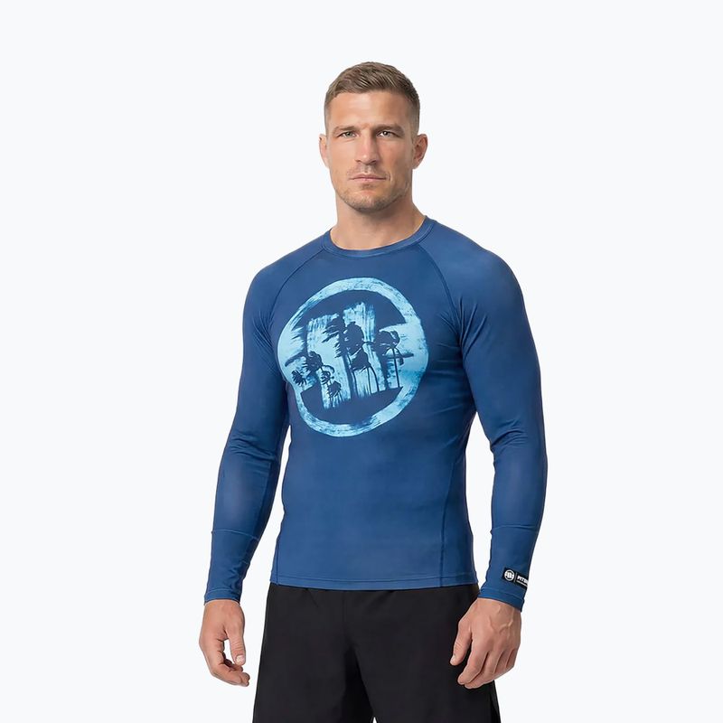 Men's long sleeve rashguard Pitbull Rashguard Logo Palms blue