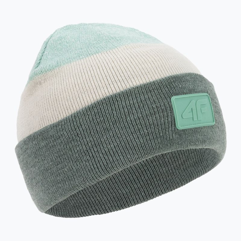 Children's winter beanie 4F green and white HJZ22-JCAD002