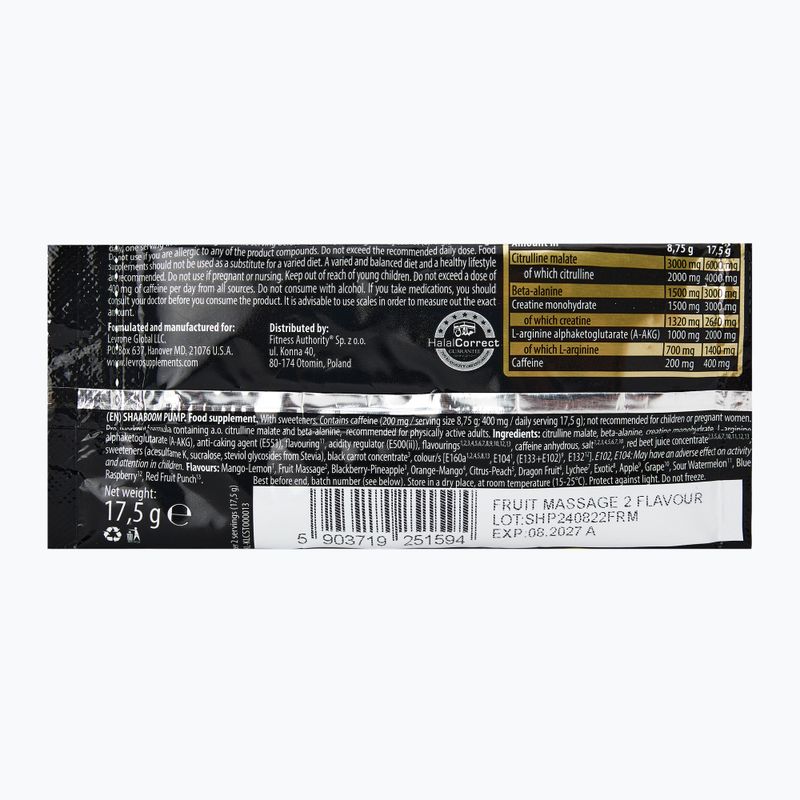 Fitness Authority pre-workout Shaaboom Pump 17.5g fruit massage 2