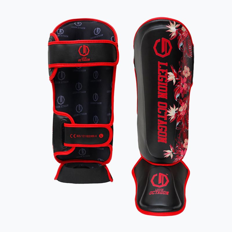 Shin guards Octagon Legion Flower black/red 2