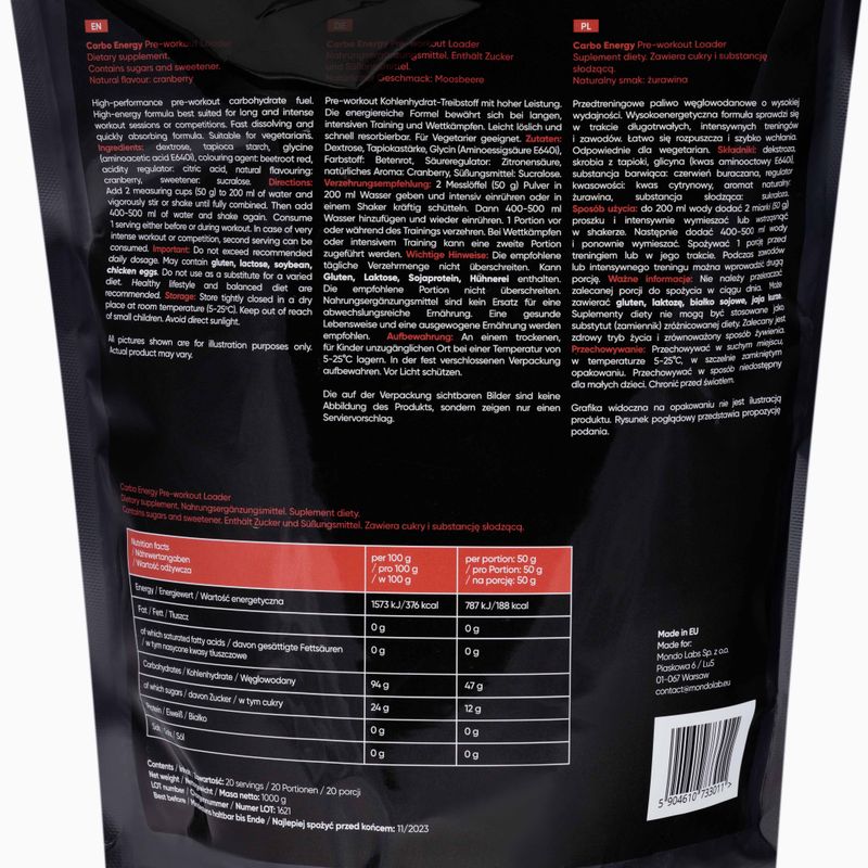 Carbo Energy MONDOLAB carbohydrates 1kg cranberry MND011 2