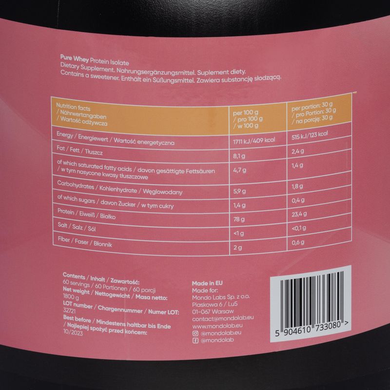 Pure Whey MONDOLAB Protein Isolate 1.8kg banana-strawberry MND004 2