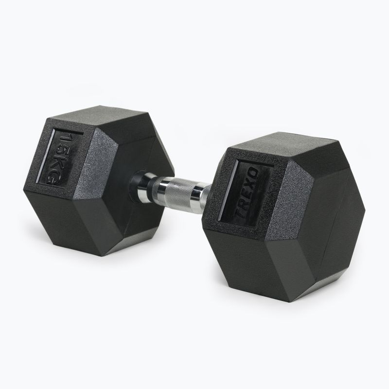 TREXO Hex HXD150 rubberised dumbbell 15 kg