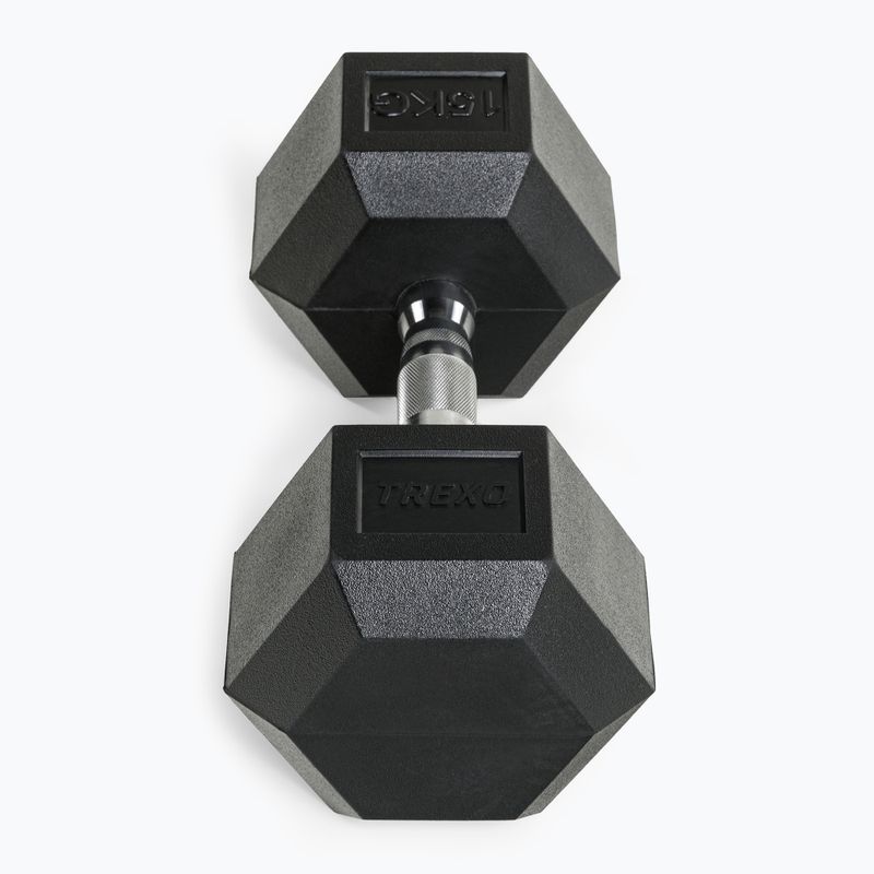 TREXO Hex HXD150 rubberised dumbbell 15 kg 3