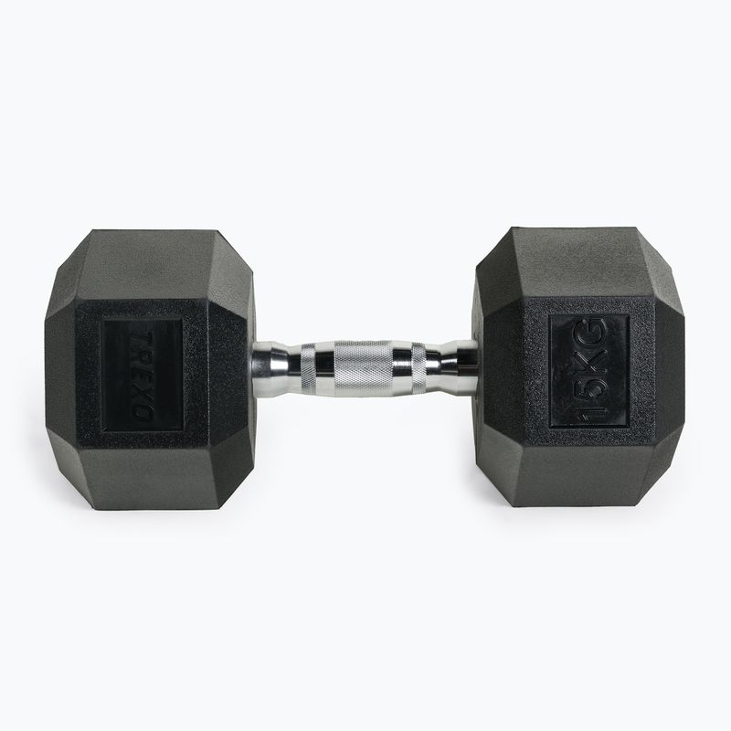 XTREXO Hex HXD150 rubberised dumbbell 15 kg 5