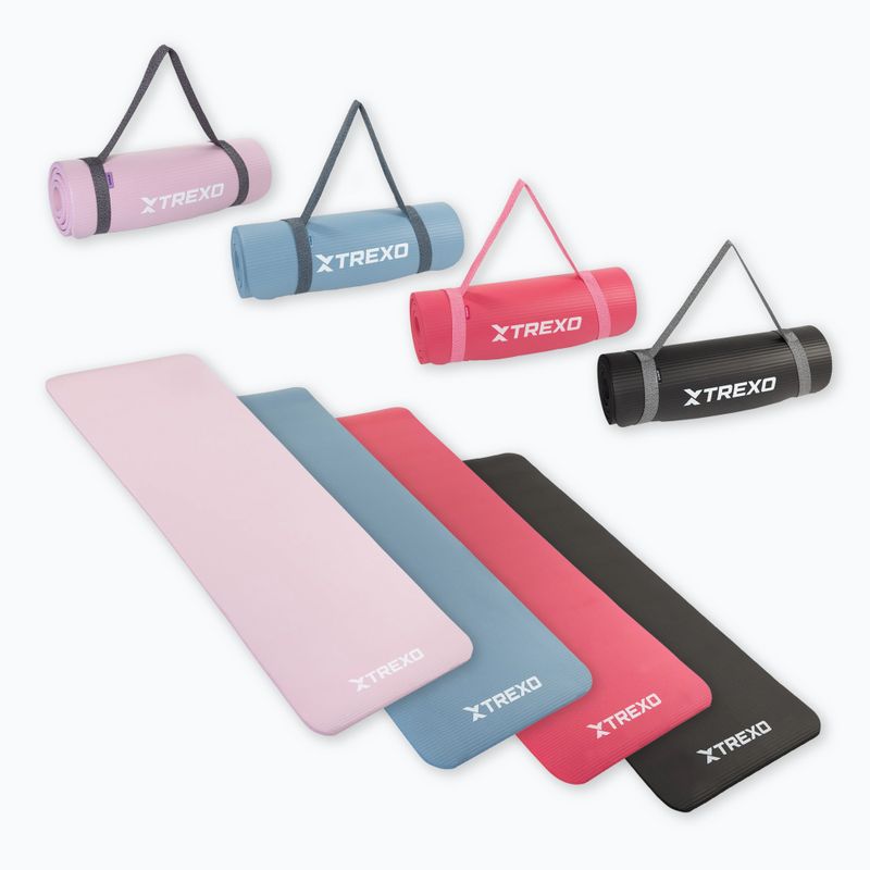 TREXO NBR 15 mm exercise mat with strap pink 8