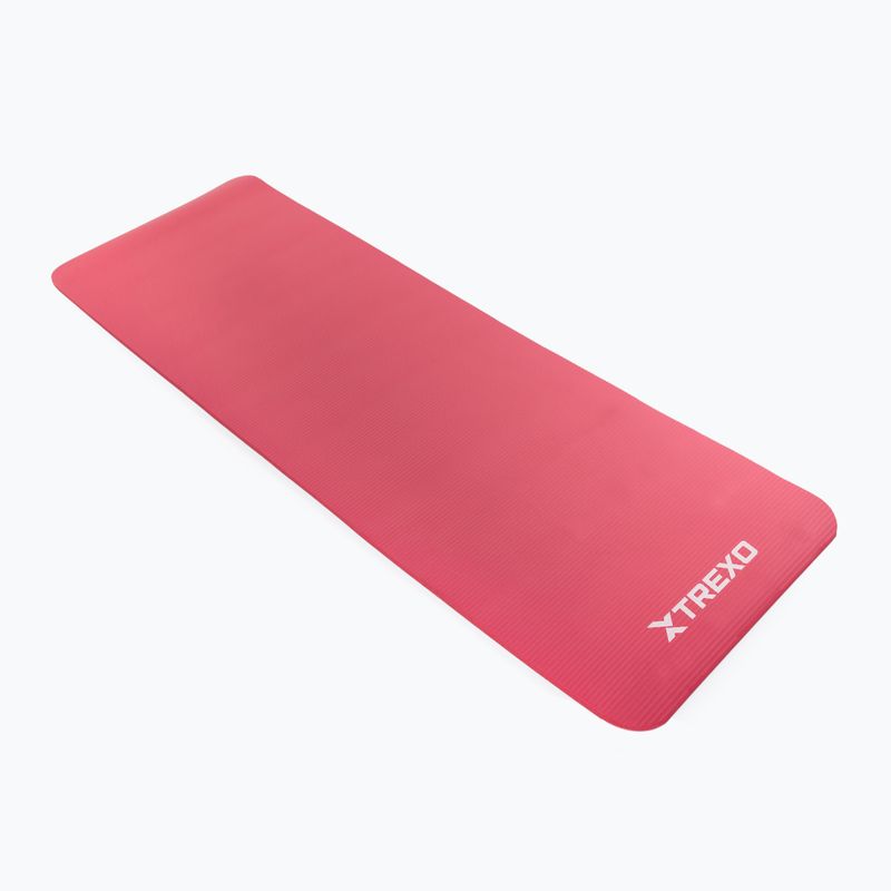 TREXO NBR 15 mm exercise mat with strap pink 2