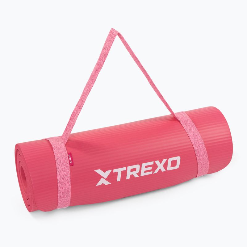 TREXO NBR 15 mm exercise mat with strap pink 7