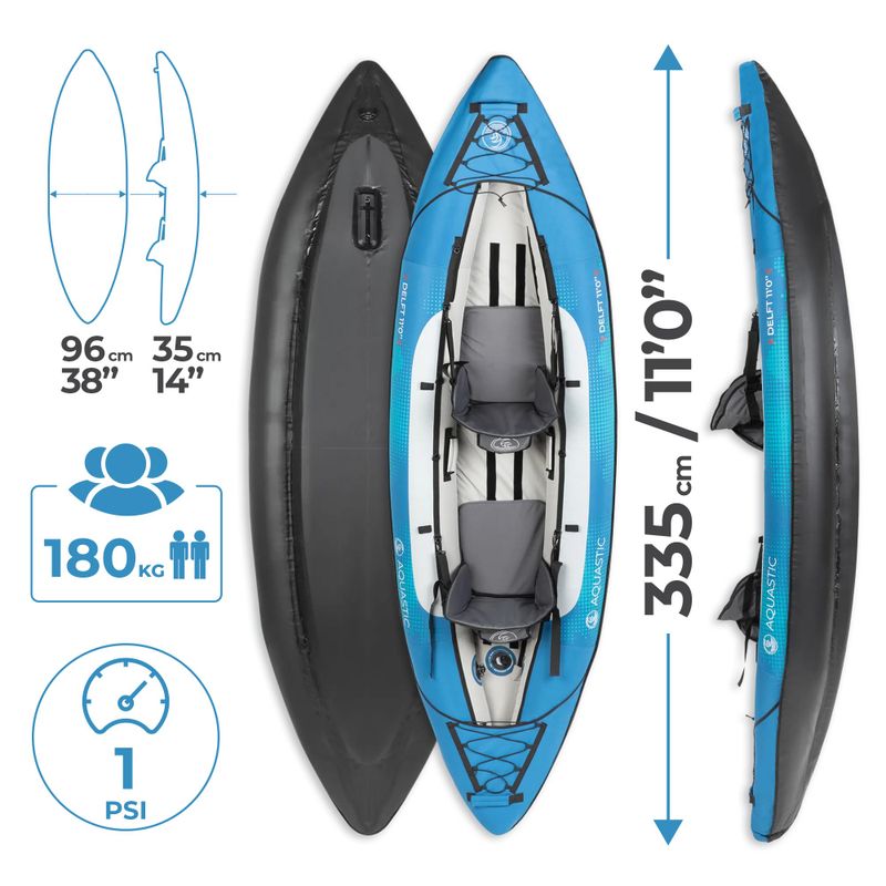 AQUASTIC Delft 11'0'' blue 2-person inflatable kayak 15